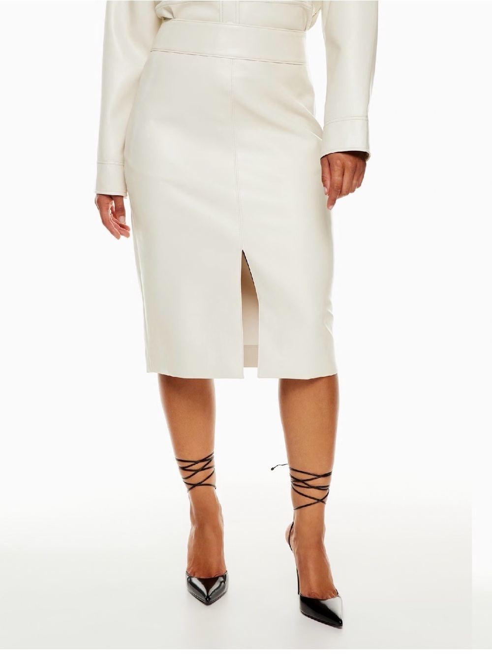 Aritzia Babaton Pegu Midi Pencil Skirt NWT Matte Pearl Vegan Leather Size 4